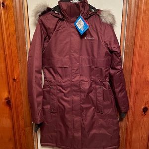 Columbia Women Size Medium Beet Red Apres Arson II Long Down Jacket Parka $300